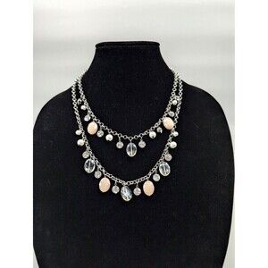 Layered Necklace Pink Faux Pearl Silver‎ Tone Gypsy Whimsy Boho Chic Coachella